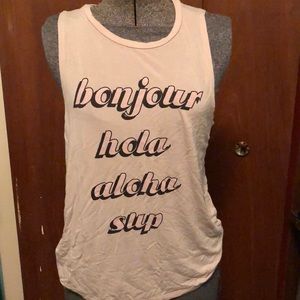 Forever 21 pale pink greetings tank top